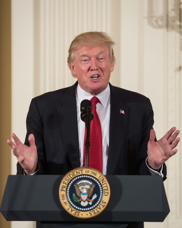 US President Donald Trump addresses the Women’s Empowerment Panel in the East Room of the White House in Washington, DC, on March 29, 2017