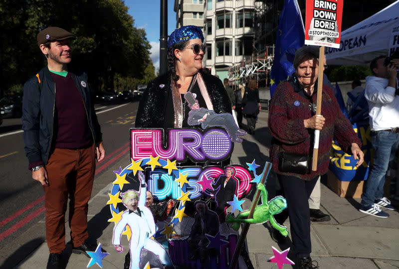 Demonstrators march as parliament sits on a Saturday for the first time since the 1982 Falklands War, to discuss Brexit in London