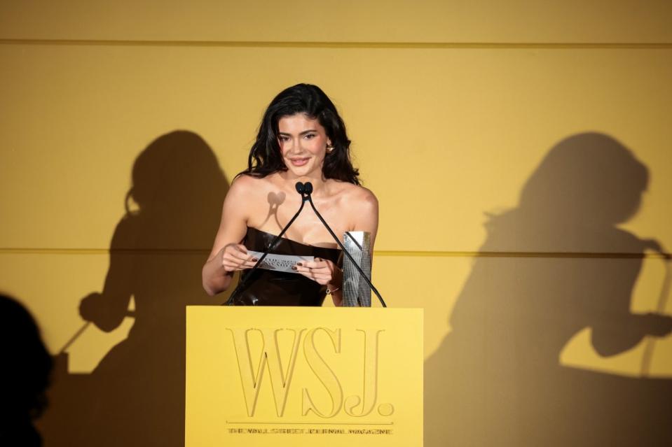 NEW YORK, NEW YORK - NOVEMBER 01: Kylie Jenner speaks onstage at the WSJ. Magazine 2023 Innovator Awards sponsored by Harry Winston, Hyundai Motor America, Montblanc, Rémy Martin and Roche Bobois at MoMA on November 01, 2023 in New York City. (Photo by Dimitrios Kambouris/Getty Images for WSJ. Magazine Innovators Awards)