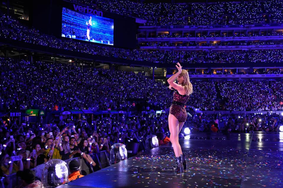 Taylor Swift performs onstage during the Taylor Swift reputation Stadium Tour at MetLife Stadium on July 22, 2018 in East Rutherford, New Jersey.