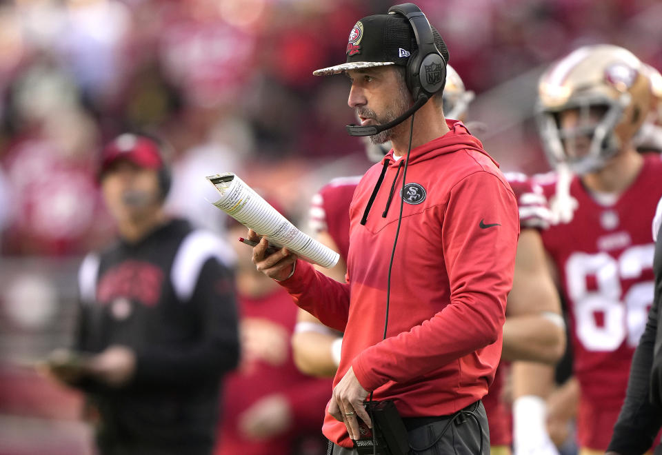 Kyle Shanahan leads the 49ers against the Dolphins in Week 13 of the NFL.  (Photo by Thearon W. Henderson/Getty Images)