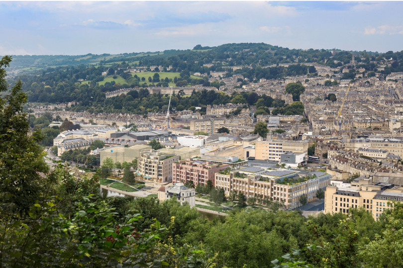 An illustrative rendition of the development viewed from Beechen Cliff -Credit:Allford Hall Monaghan Morris Ltd