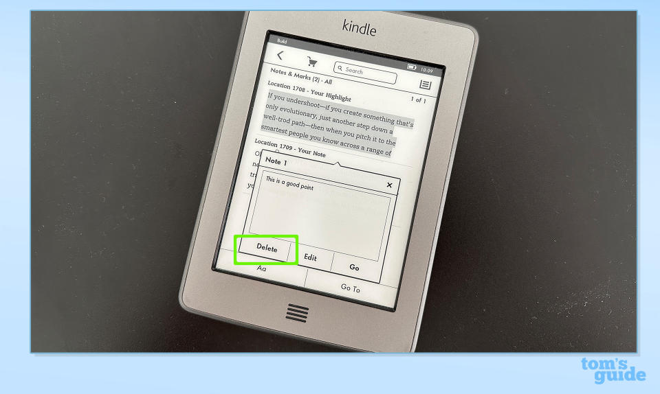 Kindle walkthrough showing how to add notes and highlights to books