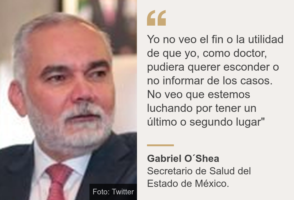 "Yo no veo el fin o la utilidad de que yo, como doctor, pudiera querer esconder o no informar de los casos. No veo que estemos luchando por tener un último o segundo lugar"", Source: Gabriel O´Shea, Source description: Secretario de Salud del Estado de México., Image: Gabriel O´Shea, secretario de Salud del Estado de México.