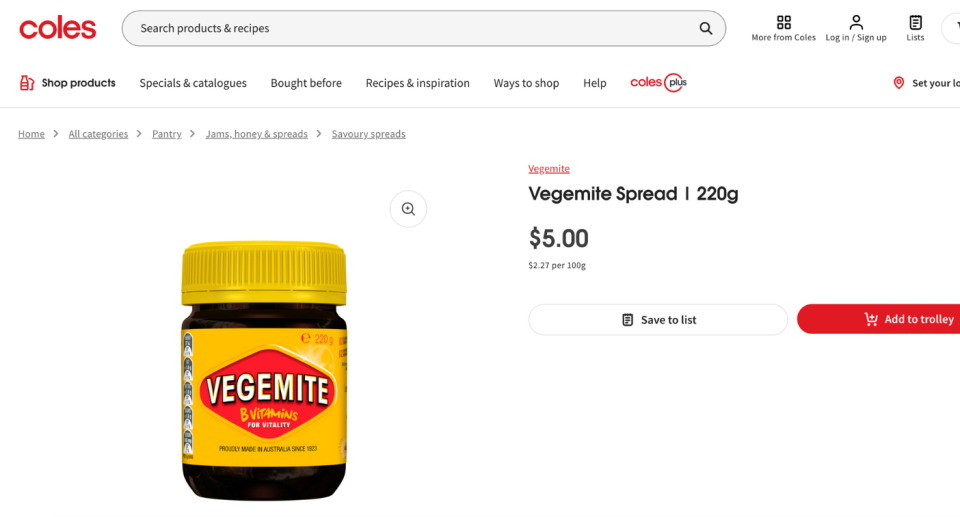 Vegemite Coles