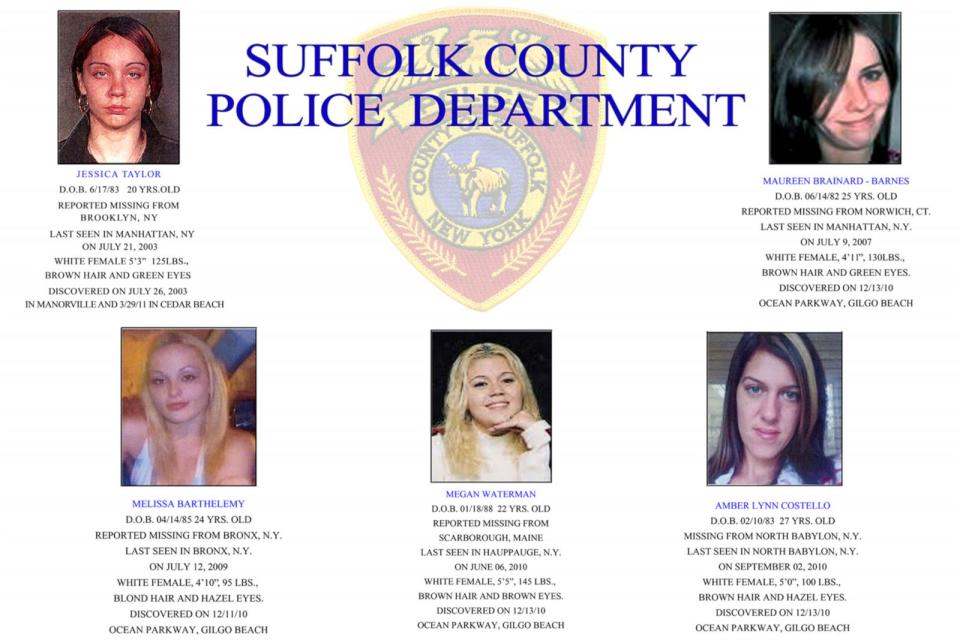 PHOTO: Pictures of women, whose bodies were identified among 10 bodies found near Gilgo Beach since December 2010, are seen in this Suffolk County Police handout image released to Reuters on September 20, 2011. (Handout ./Courtesy of Suffolk County Police via Reuters, FILE)