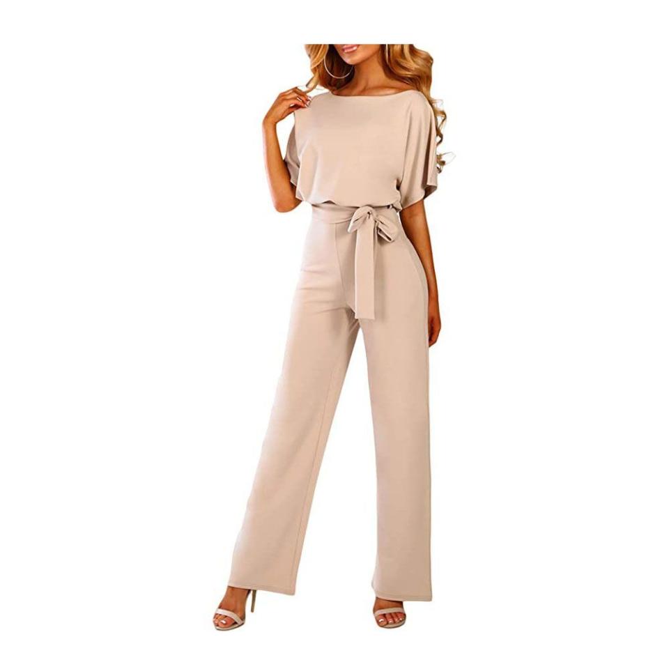 4) Happy Sailed Women Short Sleeved Belted Jumpsuit