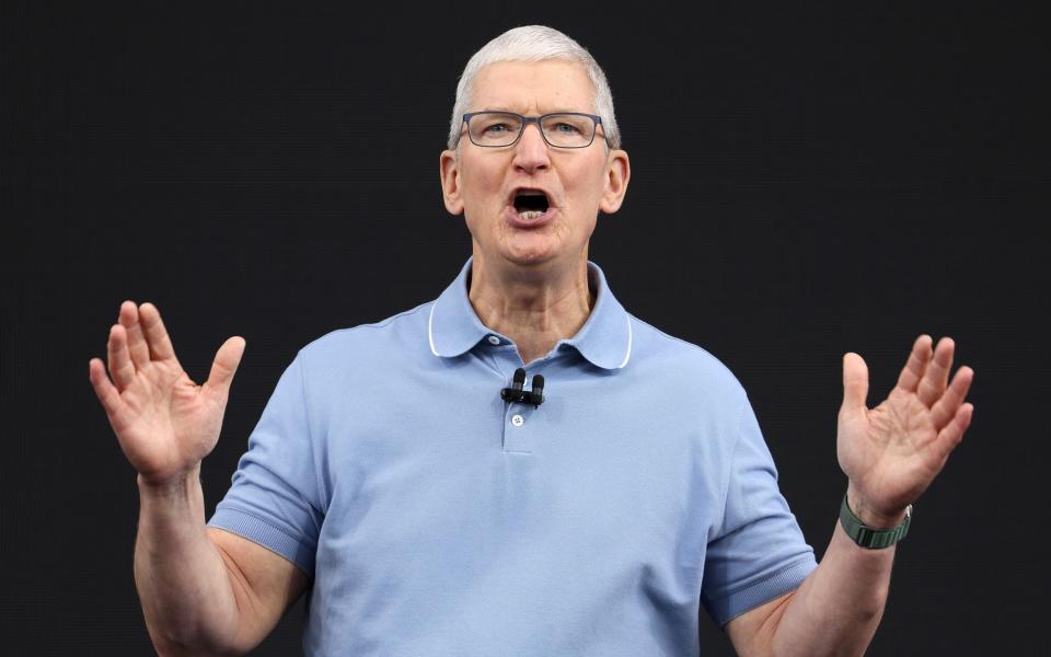 CUPERTINO, CALIFORNIA - JUNE 05: Apple CEO Tim Cook speaks before the start of the Apple Worldwide Developers Conference at its headquarters on June 05, 2023 in Cupertino, California. Apple CEO Tim Cook kicked off the annual WWDC23 developer conference. (Photo by Justin Sullivan/Getty Images) - Justin Sullivan/Getty Images North America