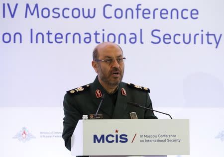 Iranian Defence Minister Hossein Dehghan delivers a speech during the 4th Moscow Conference on International Security (MCIS) in Moscow April 16, 2015. REUTERS/Sergei Karpukhin