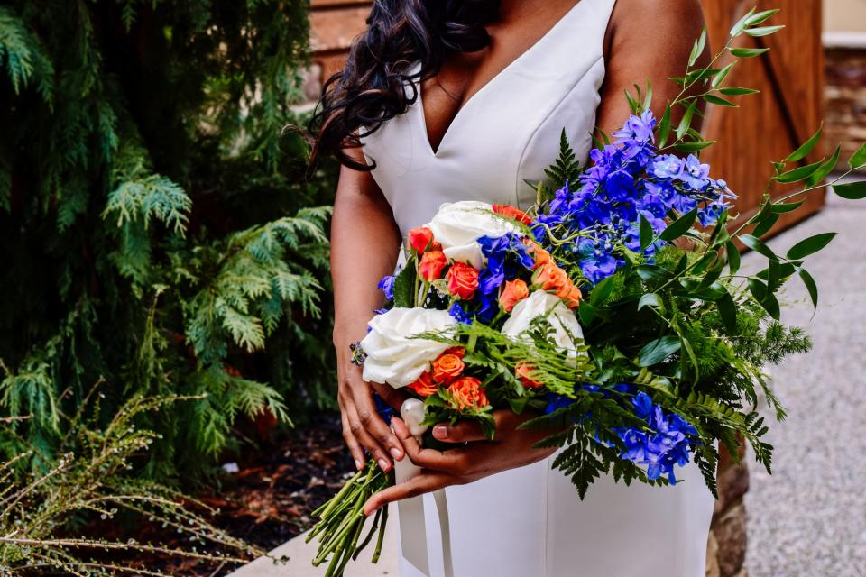 Brina Williams-Jones, owner of Plant Box Co. in York, Pa., said brides are choosing lots of lush greens, paired with blush pinks or bright colors, for their bridal bouquets.