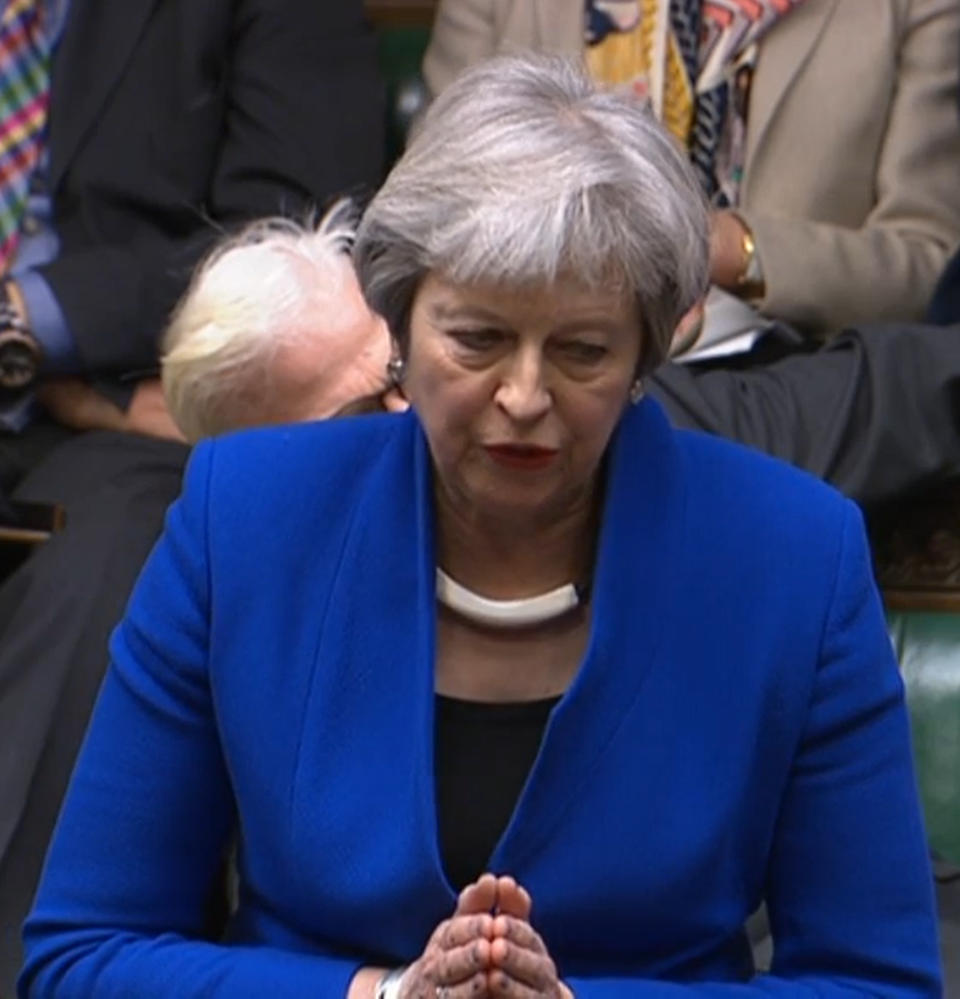 Former Prime Minister Theresa May responds to a statement by Prime Minister Boris Johnson to MPs in the House of Commons on the Sue Gray report. Picture date: Monday January 31, 2022.