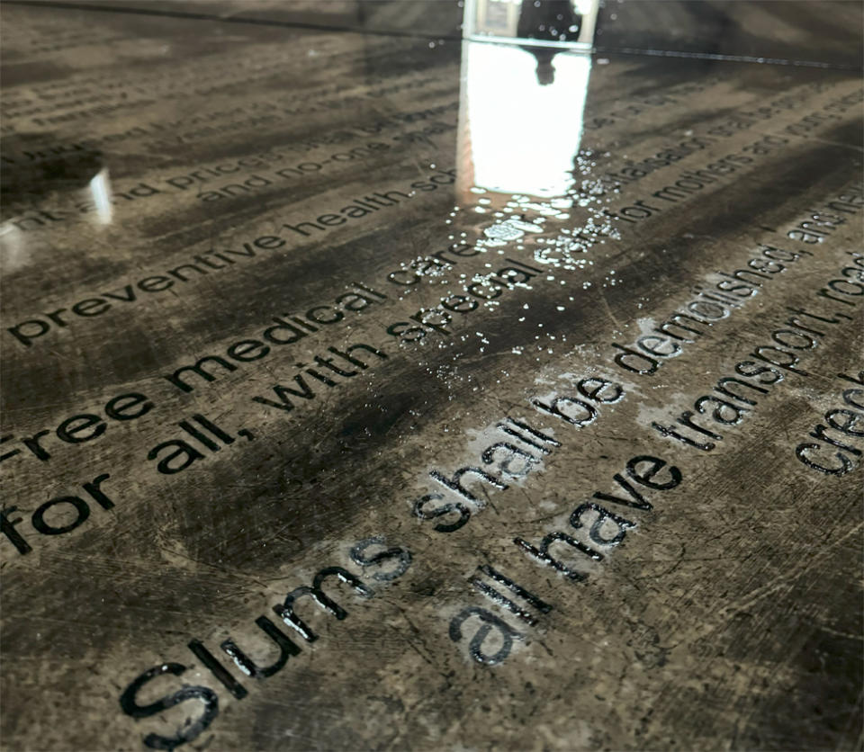 Ntokozo Dube Reflected In The Freedom Charter Monument In Kliptown, South Africa - 2024