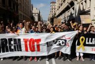 People gather for a protest in Barcelona