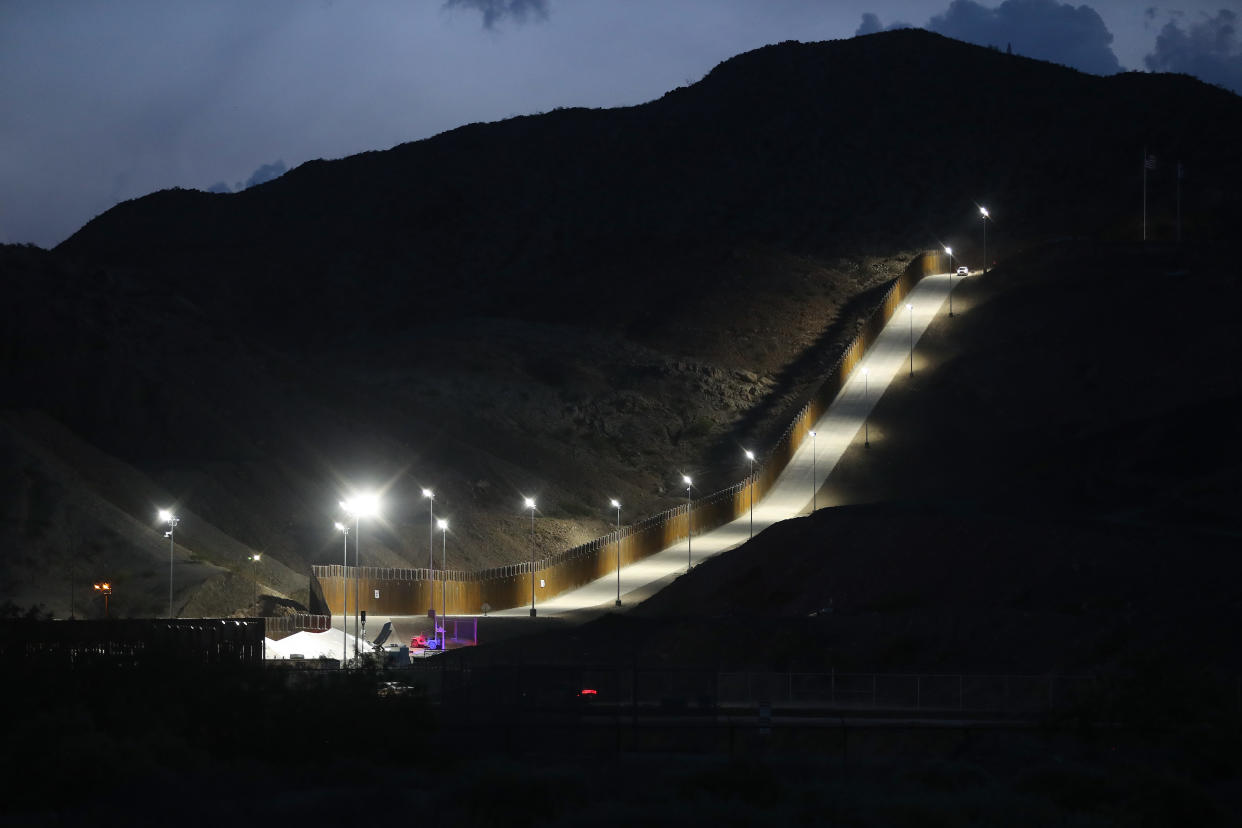 A section of border wall put in place on private property by the crowdfunded group We Build The Wall Inc. stands at dusk on June 26, 2019 in Sunland Park, New Mexico. (Mario Tama/Getty Images)