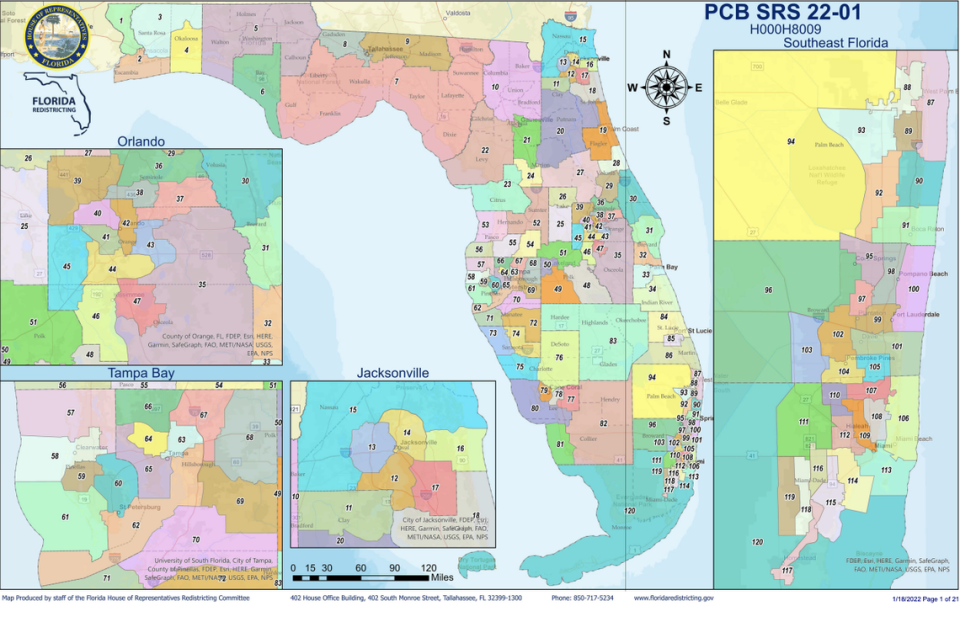 The Florida House Subcommittee on Legislative Redistricting voted 13-7 on Friday, Jan. 21, to advance the proposed House map to the full committee. The configuration is expected to produce 71 Republican districts and 49 Democratic seats.