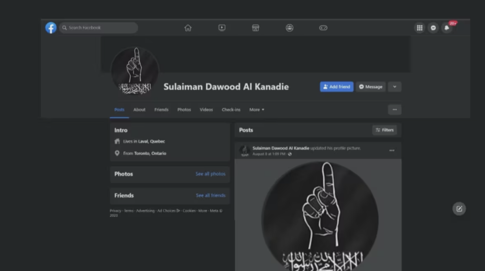 A screenshot of a now-inactive Facebook profile provided to CBC News indicates al-Kanadie is from Toronto and worked in Laval, Que. (Submitted by Riccardo Valle)