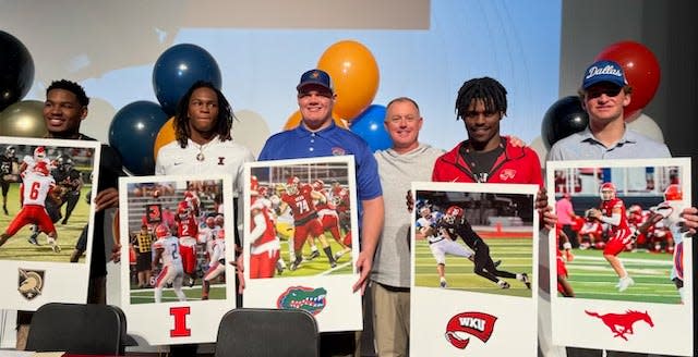 Vero Beach signings included Kevin Pollock (Army), Amar Reynolds (Illinois), Chase Stevens (Florida), Xavion Griffin (Western Kentucky) and Tyler Aronson (SMU) on Wednesday, Dec. 20, 2023.