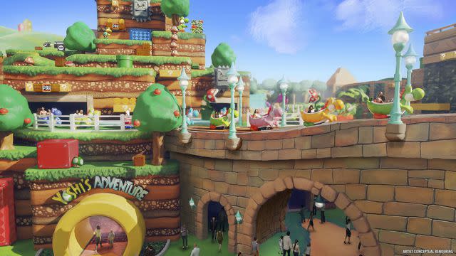 <p>Universal Orlando Resort</p> Yoshi's Adventure ride at Universal Epic Universe's Super Nintendo World