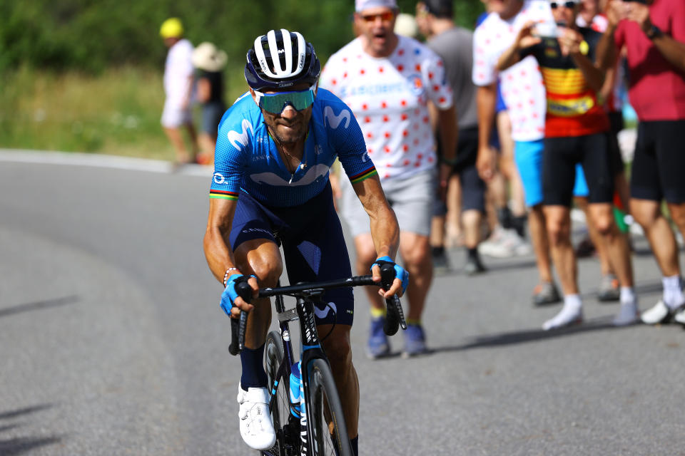 ANDORRE-LA-VIEILLE, ANDORRA - JULY 11: Alejandro Valverde of Spain and Movistar Team in breakaway during the 108th Tour de France 2021, Stage 15 a 191,3km stage from Céret to Andorre-la-Vieille / Col de Beixalis (1796m) / @LeTour / #TDF2021 / on July 11, 2021 in Andorre-la-Vieille, Andorra. (Photo by Tim de Waele/Getty Images)