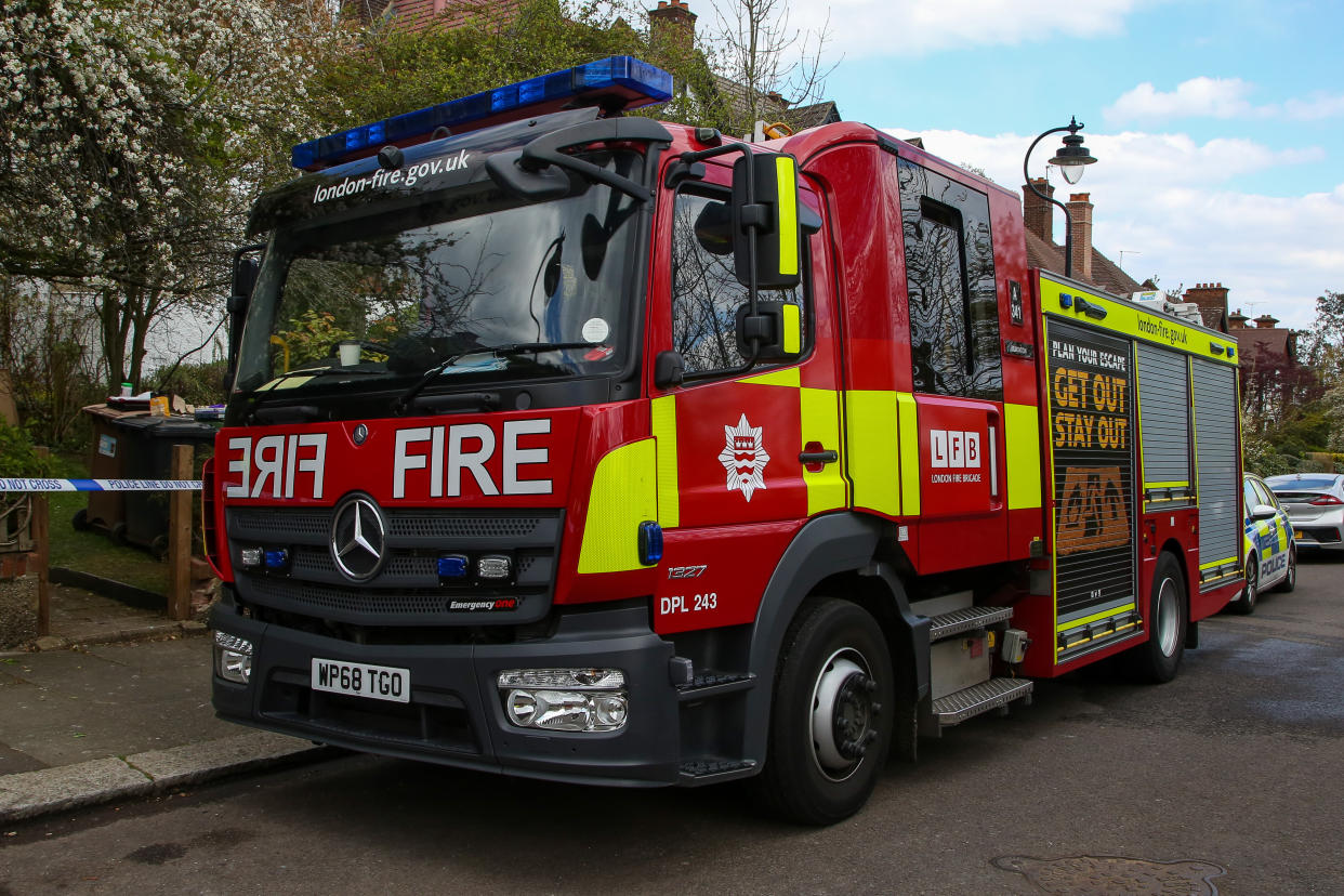 A fire truck seen parked on a roadside in London. (Photo by Dinendra Haria / SOPA Images/Sipa USA)