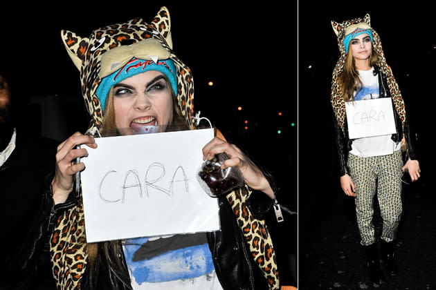 Hello Kitty! Model Cara Delevingne machte die Straßen von New York im wahrsten Sinne des Wortes. zum Catwalk. In einer Leo-Jacke mit Katzenöhrchen-Kapuze streunte sie zur zur Fashion Week. Rrrrr! (Bilder: Getty Images)