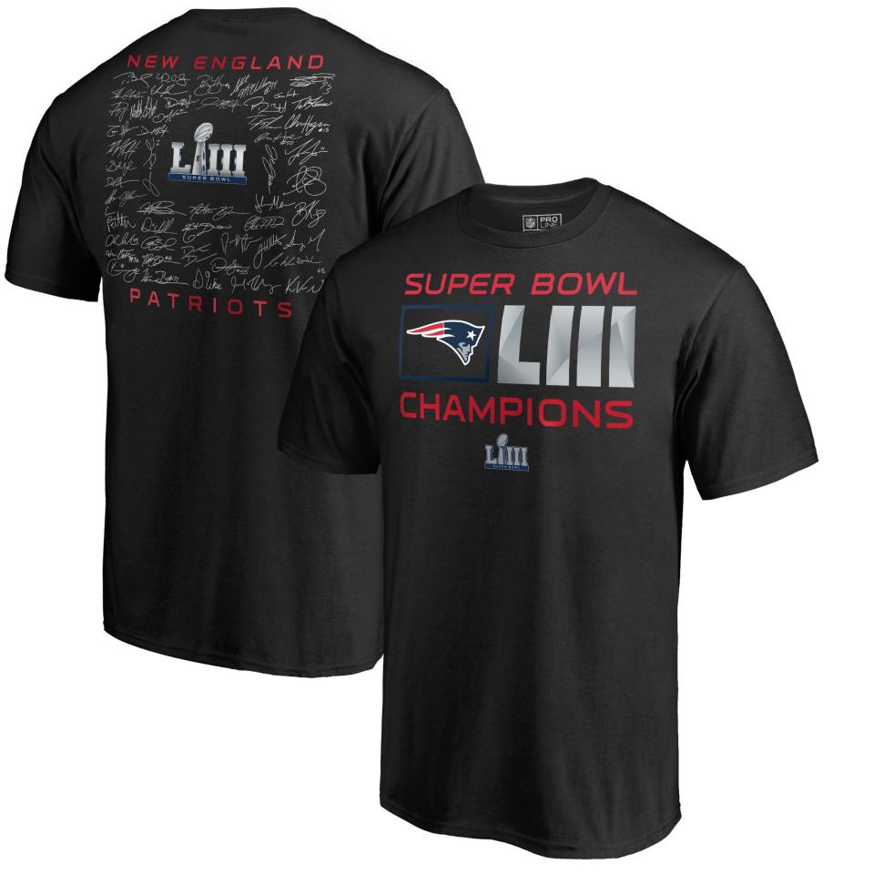 NFL Pro Line by Fanatics Super Bowl LIII Champions Extra Point Roster T-Shirt. (Photo: NFL Shop)