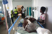 <p>An injured person lies lies on a bed at the state hospital after the Hurricane Matthew, in Jeremie, Haiti. Saturday Oct. 8, 2016. (AP Photo/Dieu Nalio Chery)</p>