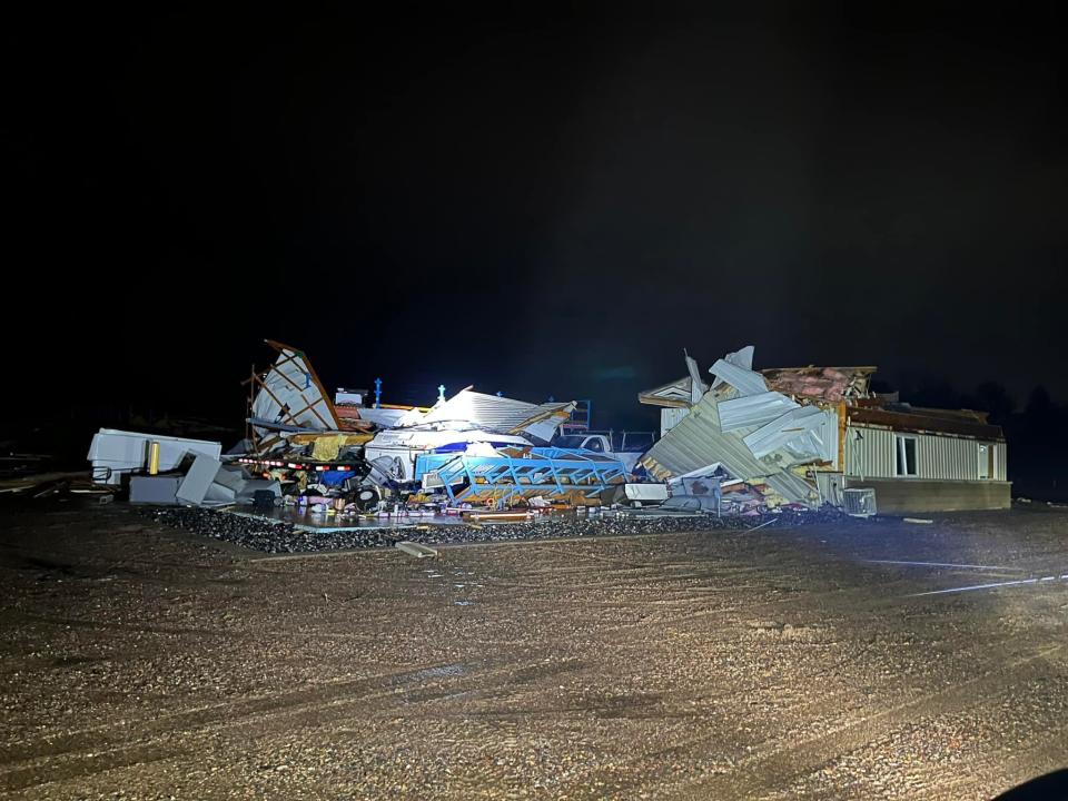 A structure in Stanley, Wisconsin, was destroyed during in a tornado Wednesday, Dec. 15. It was one of five tornadoes that touched down in Wisconsin.