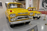 <p>We've already seen a Chevrolet Cameo in the collection, and this is the GMC equivalent, the <strong>Blue Chip</strong>, so called because it was a guaranteed money maker for General Motors. The full-sized pick-up dates from the late fifties; next to it is a fully working scale replica that the Sheikh commissioned in the 1970s, for his young son to learn to drive in.</p>