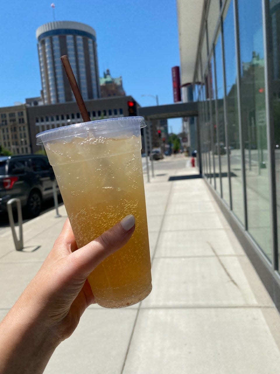 A large lemonade from Andiamo Coffee and Tea, which recently opened on the ground-floor retail space at the 7Seventy7 Building, 777 N. Van Buren Street, Milwaukee.