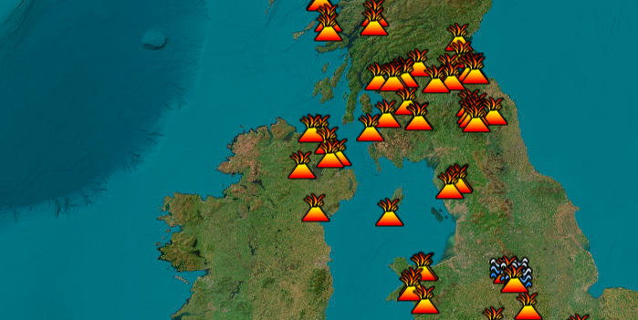 interactive tool reveals the 68 volcanoes that once covered the uk