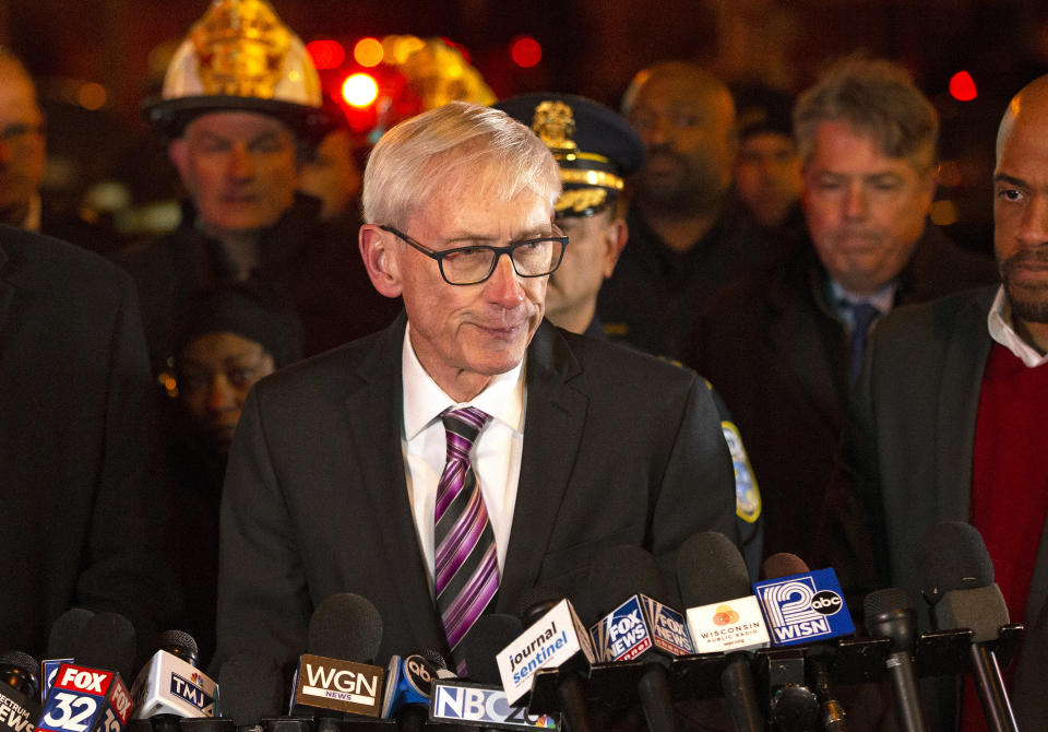 MILWAUKEE, WISCONSIN - FEBRUARY 26: Wisconsin Governor Tony Evers speaks to the media following a shooting at the Molson Coors Brewing Co. campus on February 26, 2020 in Milwaukee, Wisconsin. Six people, including the gunman, were reportedly killed when an ex-employee opened fire at the MillerCoors building on Wednesday. (Photo by Nuccio DiNuzzo/Getty Images)