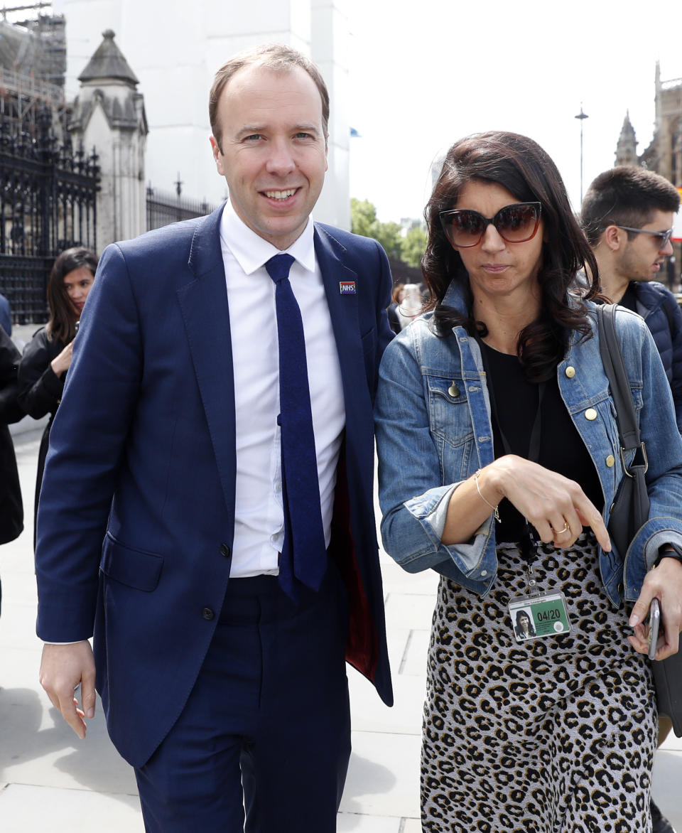 Matt Hancock with government aide Gina Coladangelo in 2019. (AP)