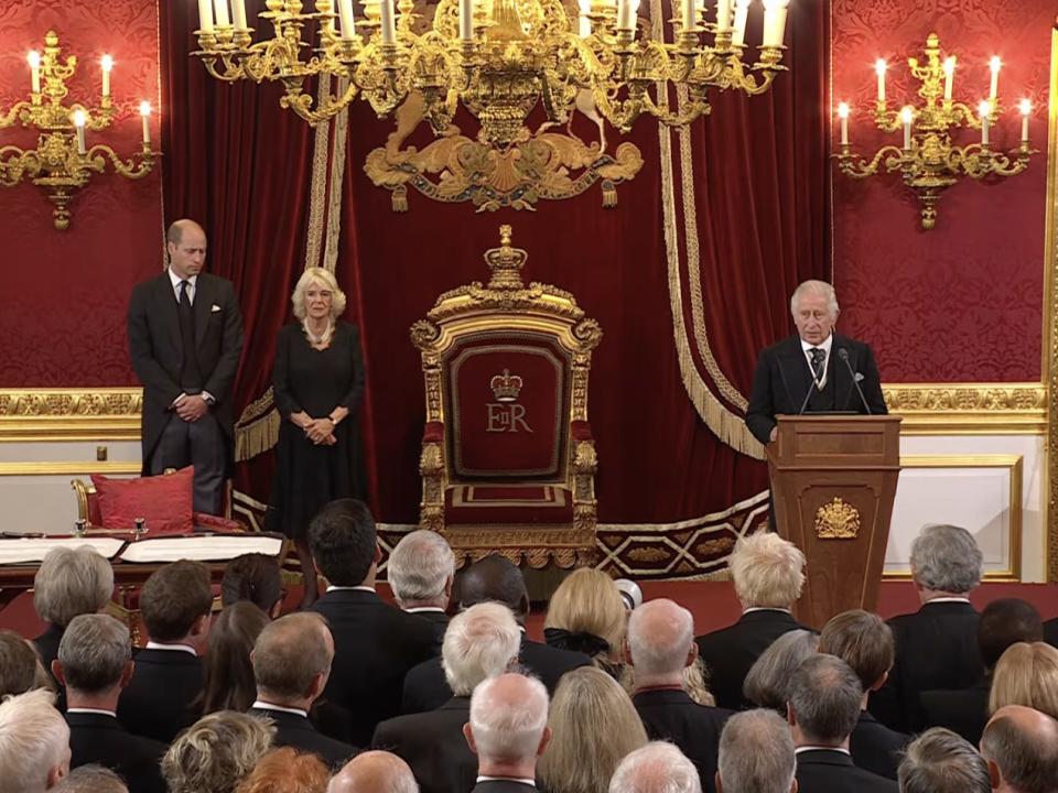 King Charles III speaking at the Accession Council meeting on Saturday.