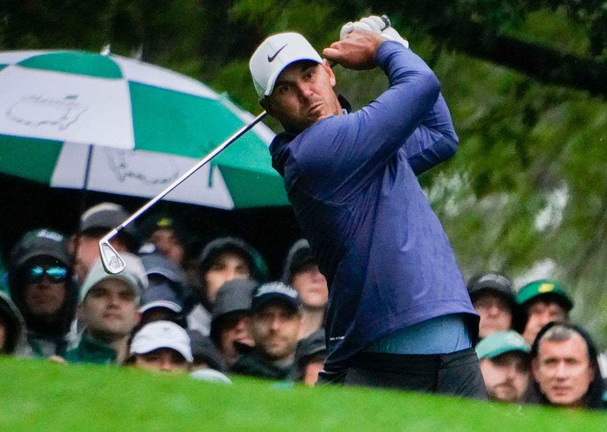 Brooks Koepka is the leader as play resumes Sunday at the Masters.