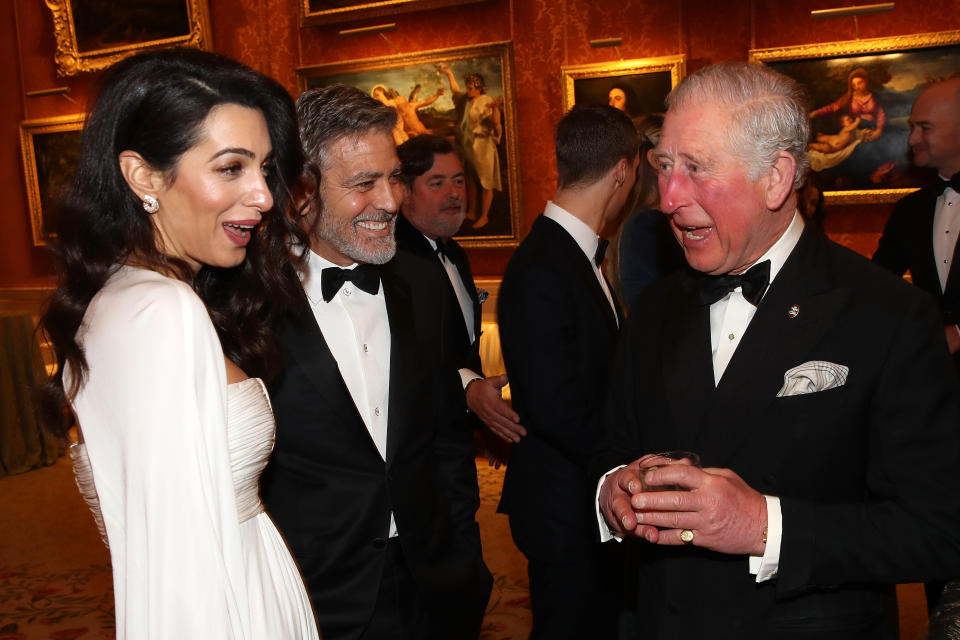 Amal stunned in a white one shoulder gown. Photo: Getty Images