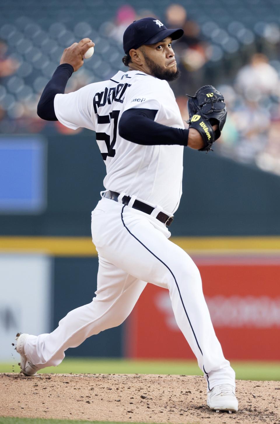 Tigers pitcher Eduardo Rodriguez throws against the Twins during the third inning on Tuesday, Aug. 8, 2023, at Comerica Park.