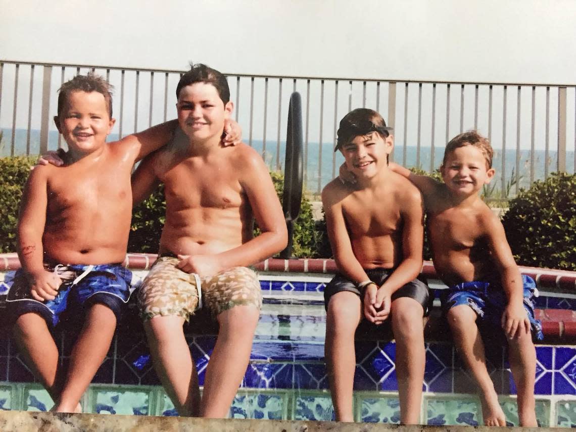 From left, Beau Maye, Luke Maye, Cole Maye and Drake Maye enjoy some beach time together. Courtesy of the Maye Family
