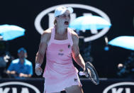 Tennis - Australian Open - Fourth Round - Melbourne Park, Melbourne, Australia, January 20, 2019. Australia's Ashleigh Barty celebrates winning the match against Russia's Maria Sharapova. REUTERS/Lucy Nicholson