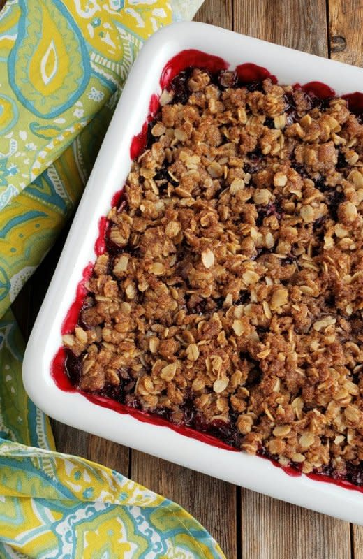 <p>Noble Pig</p><p>Even if you’ve never baked from scratch, you will find this recipe so easy to put together.</p><p><strong>Get the recipe: <a href="https://noblepig.com/2018/08/blackberry-crumble/" rel="nofollow noopener" target="_blank" data-ylk="slk:Blackberry Crumble;elm:context_link;itc:0;sec:content-canvas" class="link ">Blackberry Crumble</a></strong></p>