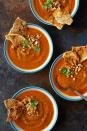 <p>Sweet potato makes the base of this hearty soup, but it's the ginger, peanut butter, and tomatoes that really make the flavors pop.</p><p><strong><a href="https://www.countryliving.com/food-drinks/recipes/a36484/spiced-sweet-potato-and-peanut-puree/" rel="nofollow noopener" target="_blank" data-ylk="slk:Get the recipe for Sweet Potato Soup with Peanuts and Ginger;elm:context_link;itc:0;sec:content-canvas" class="link ">Get the recipe for Sweet Potato Soup with Peanuts and Ginger</a>.</strong></p>