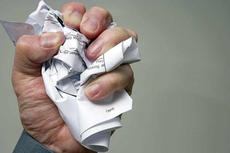 Destroying a piece of paper on which you've written the things that make you angry can be a useful way of quelling your frustration. (Getty Images)