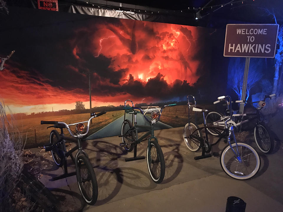 <p>Far away from Hawkins, Indiana, the original Season 1 bikes were also on display.<br><br>(Photo: Giana Mucci/Yahoo) </p>