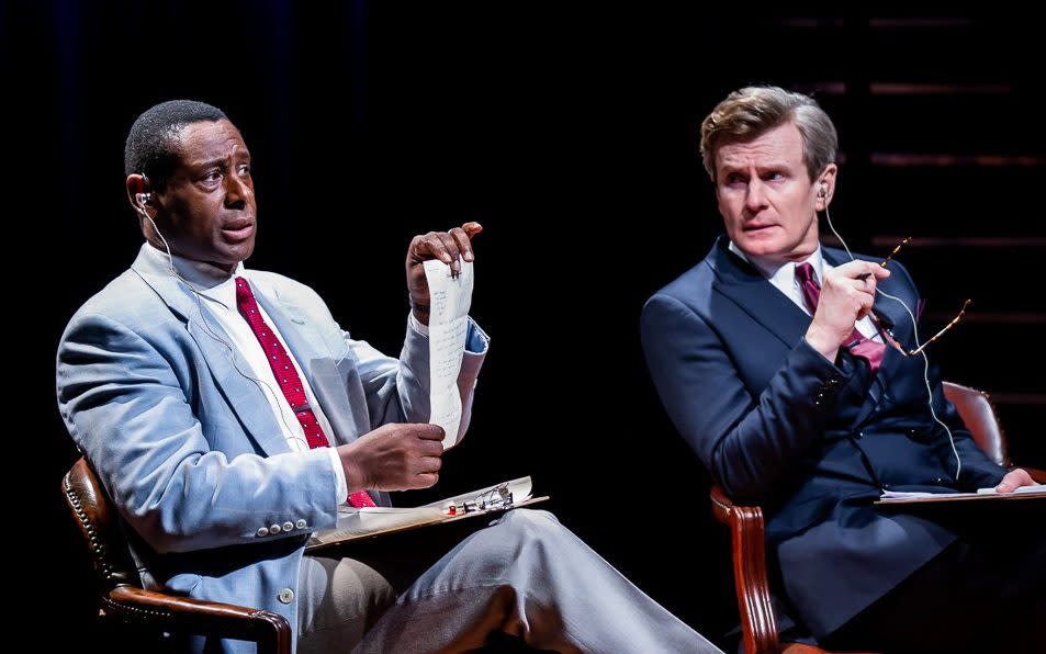 David Harewood and Charles Edwards in Best of Enemies, at the Young Vic - Wasi Daniju
