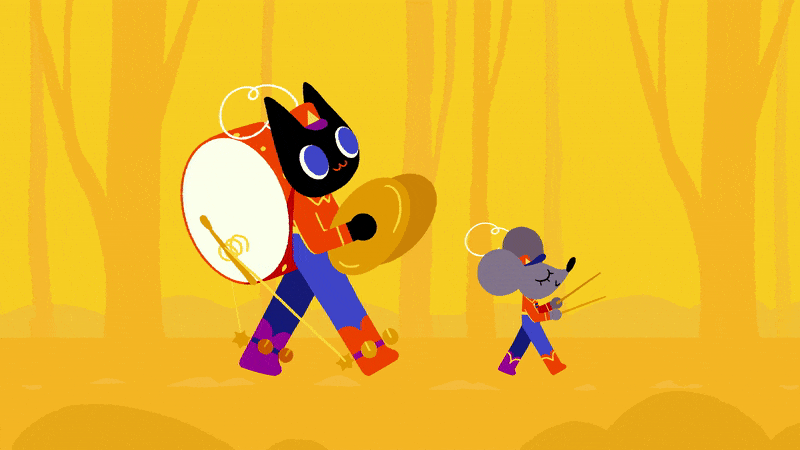  Procreate Dreams beginner tips; a cat and a mouse play musical instruments. 