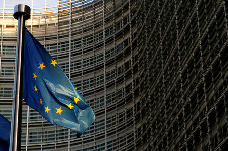 FILE PHOTO: A European Union flag is seen outside the EU Commission headquarters in Brussels, Belgium November 14, 2018. REUTERS/Francois Lenoir/File Photo