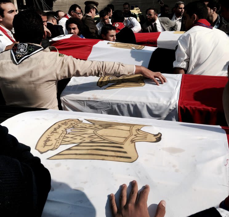 Coffins laid out after an attack on Egypt’s Coptic Christians in December last year (Rex)