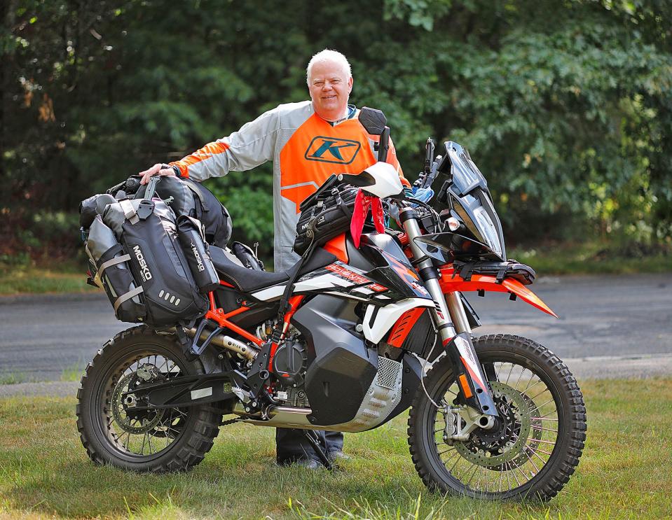 Retired Duxbury Fire Chief Kevin Nord is preparing to ride his motorcycle, a dual sport bike, across the U.S. from North Carolina to Oregon.