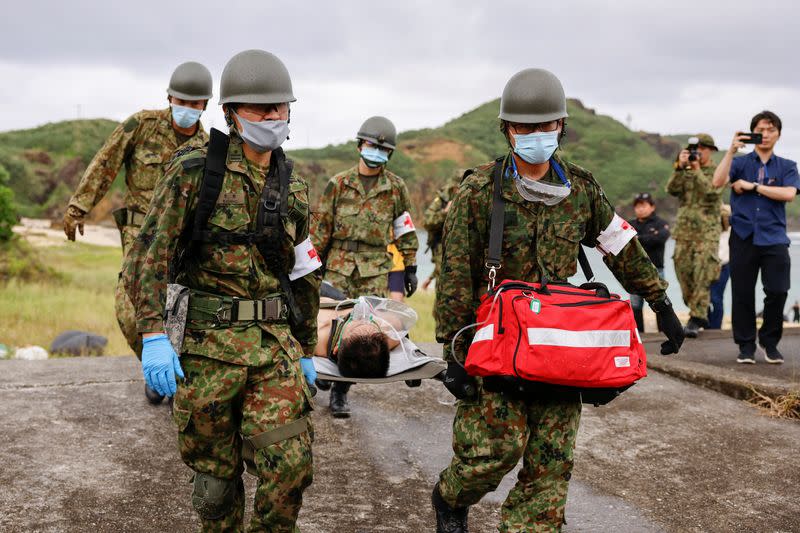 Evacuation drill on Yonaguni island