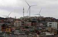 Wind turbines are seen in the town of Belen in Hatay province, southern Turkey, March 16, 2012.